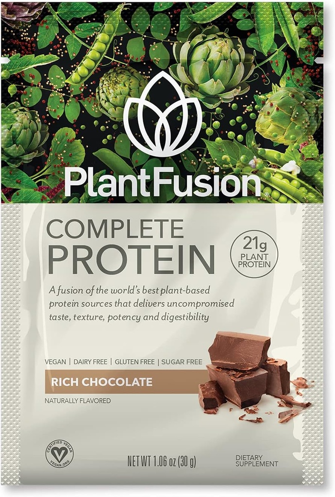 PlantFusion Complete Vegan Protein Powder - Plant Based Protein Powder with BCAAs, Digestive Enzymes and Pea Protein - Keto, Gluten Free, Soy Free, Non-Dairy, No Sugar, Non-GMO - Chocolate Pack de 12