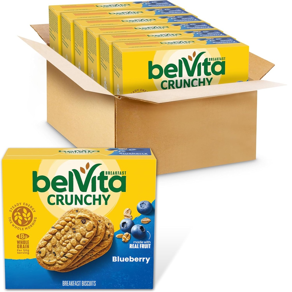belVita Desayuno Bares Biscuits, Blueberry, 30 Paquetes Totales, 6 Cajas (4 Biscuits Por Pack)