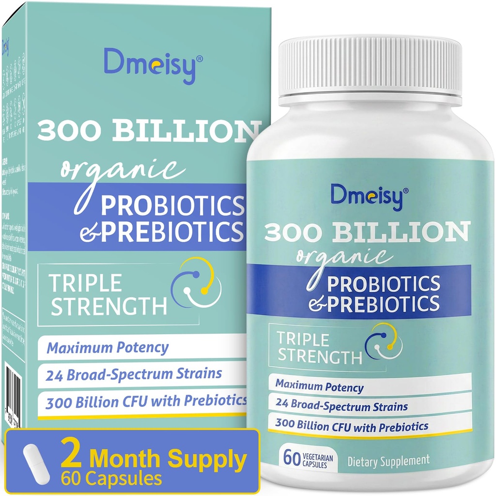 Probióticos para Mujeres y Hombres, 300 millones de millones de francos CFU 24 Strains Probióticos + 15 hierbas orgánicas Prebióticos Blend, Estante Stable Gut Health Supplement for Digestive Immune & Whole-Body Health, 2 Month Supply