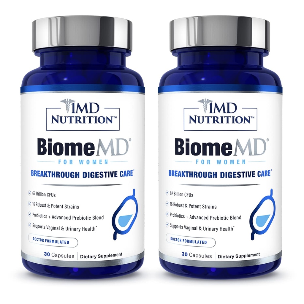 1MD Nutrición BiomeMD Probiotics for Women - 62 Billion CFUs, 16 Strains with Prebiotics  Apoya Vaginal &amp; Urinary Health - Doctor-Formulated ← 30 Capsules (2-Pack)