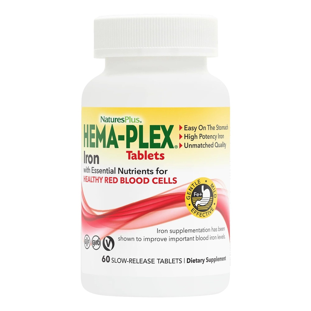 NaturalezasPlus Hierro Hema-Plex - 60 Tabletas - 85 mg Hierro Elemental + Vitamina C " Bioflavonoides for Healthy Red Blood Cells - Vegan, Gluten Free - 30 Servings