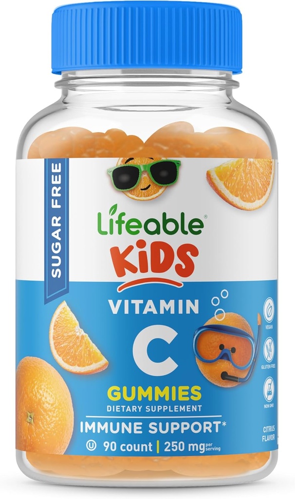 Vitamina gratuita de azúcar C para niños – 250 mg – Gran sabor de sabor natural Gummy Suplemento – Vitamina Chewable Vegetariana GMO libre – para el soporte de inmuno – para niños – 90 Gummies