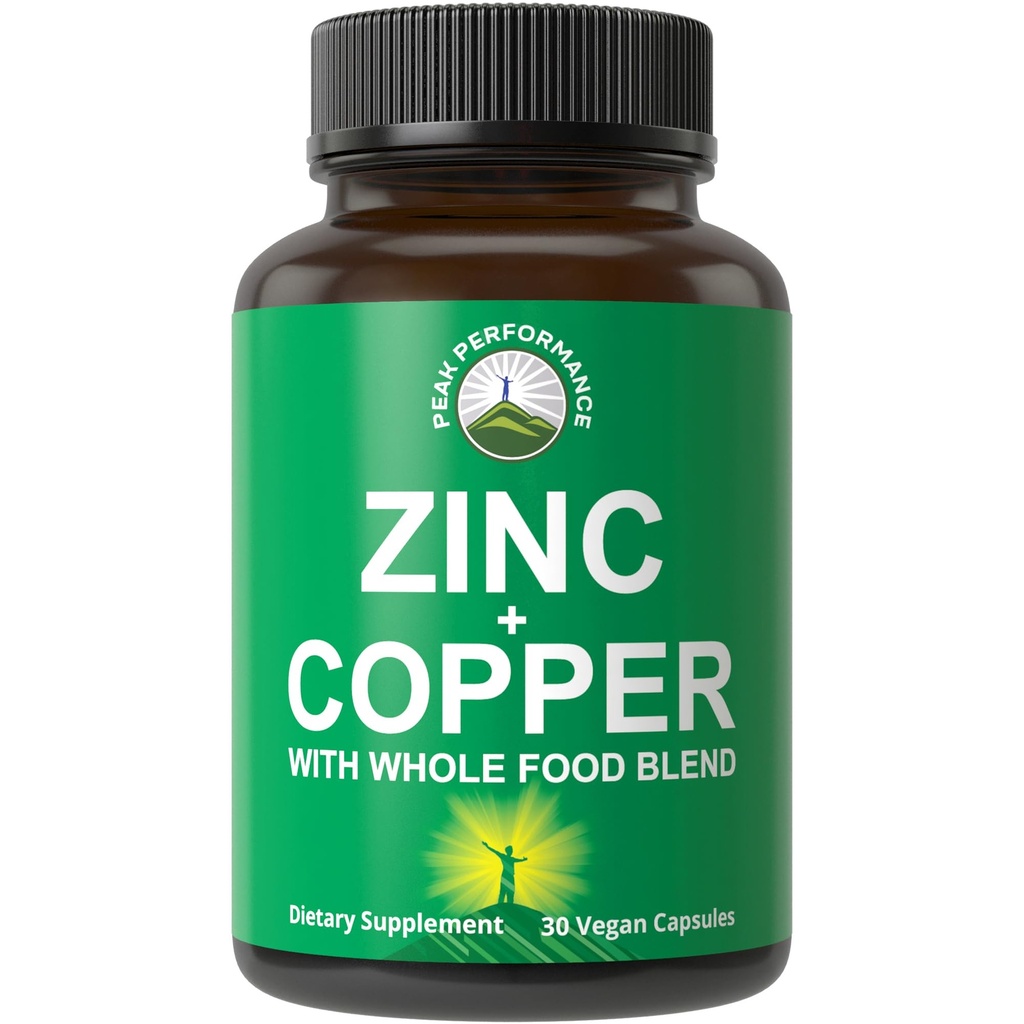 Zinc con Cobre + Pan comido completo de 25 verduras y frutas para Max Absorción. Suplemento de apoyo inmune cápsulas. Dos Minerales Esenciales para la Inmunidad. Píldoras de vitamina Zinc para hombres y mujeres.