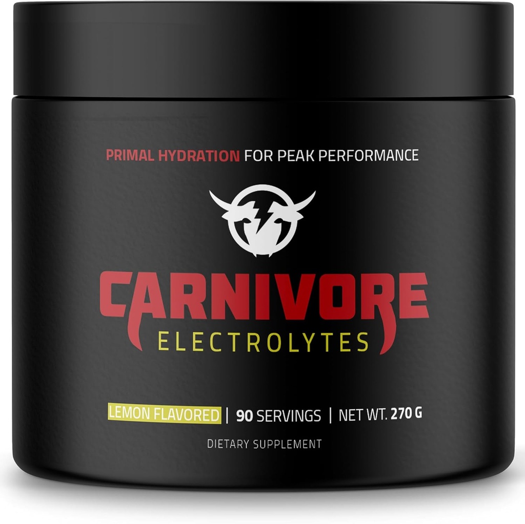 Polvo de hidratación Premium para Carnivore Dieta - Soporte de electrolito equilibrado, Zero Carb, Keto Friendly - Energía óptima y recuperación - 90 Servings (Natural Lemon)