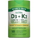 Verdad de la naturaleza Vitamina K2 MK7 Complejo TENIDO 100 mcg TEN 50 Softgels Silencio con D3 TENIDO No-GMO &amp; Gluten Suplemento Libre