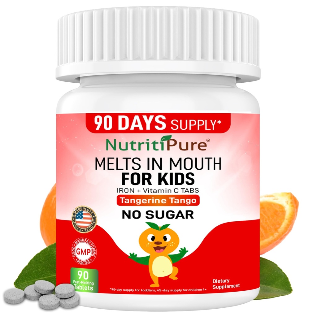 Suplemento de Hierro Chewable para niños, Hierro de Carbonilo Ferronyl® 9 mg, Vitamina C 30 mg, Tangerine Tango Orange Flavor, 90 Conde