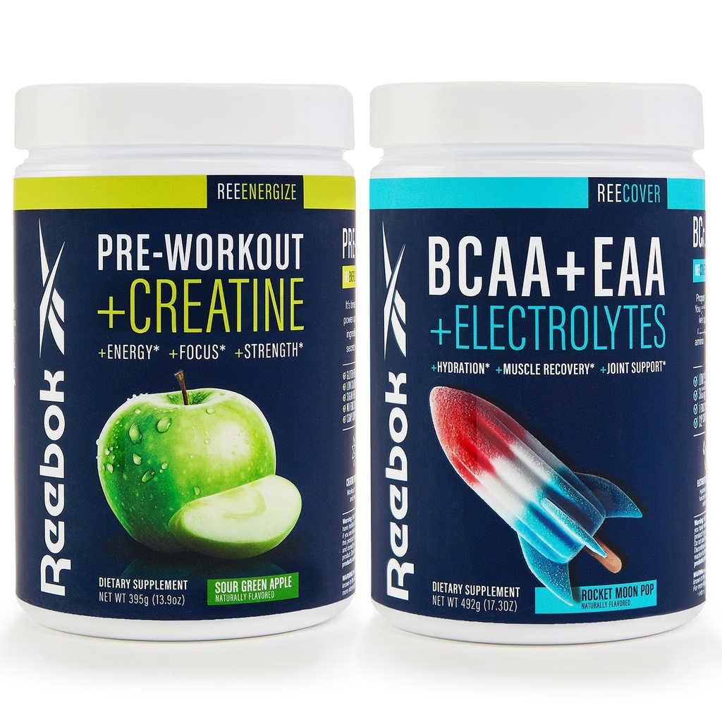 Reebok REEEnergize " REECover Bundle ← Pre-Workout + BCAA Performance Pack ← Sour Green Apple " Rocket Moon Pop ← Complete Training System