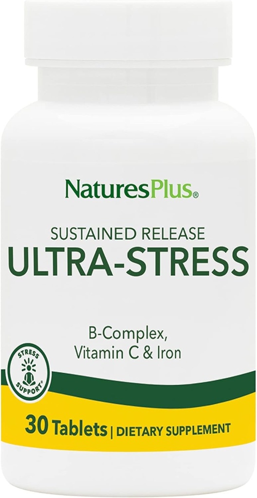 NaturesPlus Ultra-Stress with Iron, Sustained Release - 30 Vegetarian Tablets - Stress Relief Supplement with B-Complex & Vitamin C - Energy Booster, Mood Enhancer - Sin gluten - 30 servicios