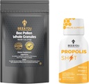 Bee and You Propolis Shot 12 Bottles and Bee Pollen Bundle, Natural Supplement, Bee Propolis, Antioxidants, Proteinas, Vitaminas, Amino Acids, para Adultos, Mujeres, Me