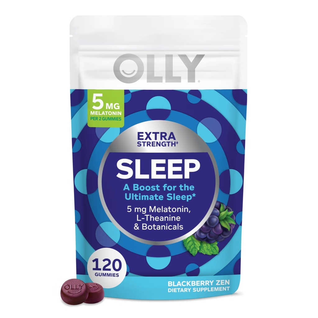 OLLY Extra Strength Sleep Gummy, 5 mg Melatonin, L-Theanine, Chamomile, Lemon Balm Extracts, Sleep Aid, BlackBerry Flavor - 120 Conde