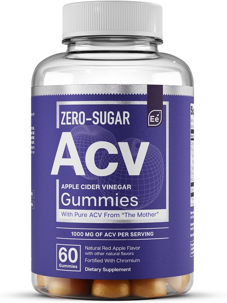 Elementos esenciales Cero Azúcar ACV Mangas de vinagre de manzana de “La Madre” - Mangas de ACV vega naturalmente con Chromium 60 Conde