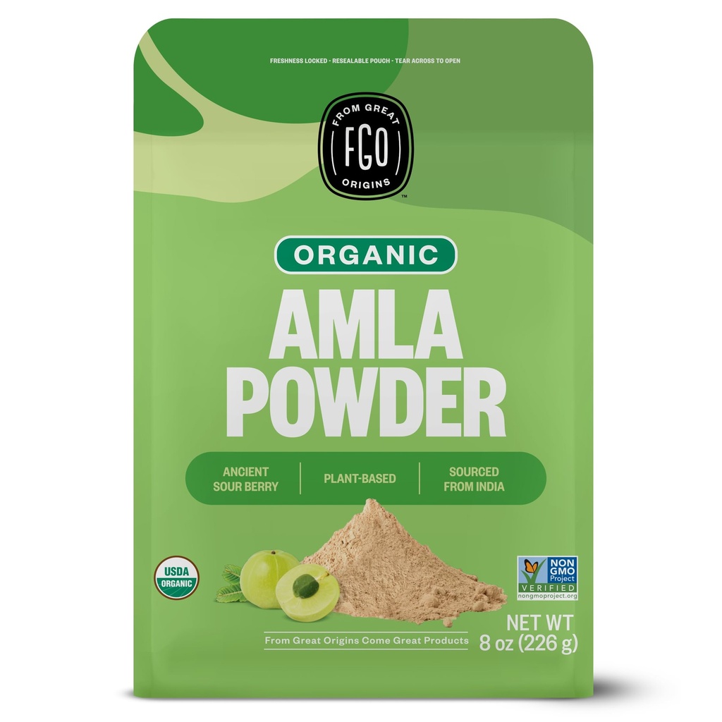 FGO Orgánica Amla Powder, 8oz, USDA Organic Indian Gooseberry (Amalaki), Non-GMO, Vitamina Natural C - 100% Raw y Natural (Pack of 1)