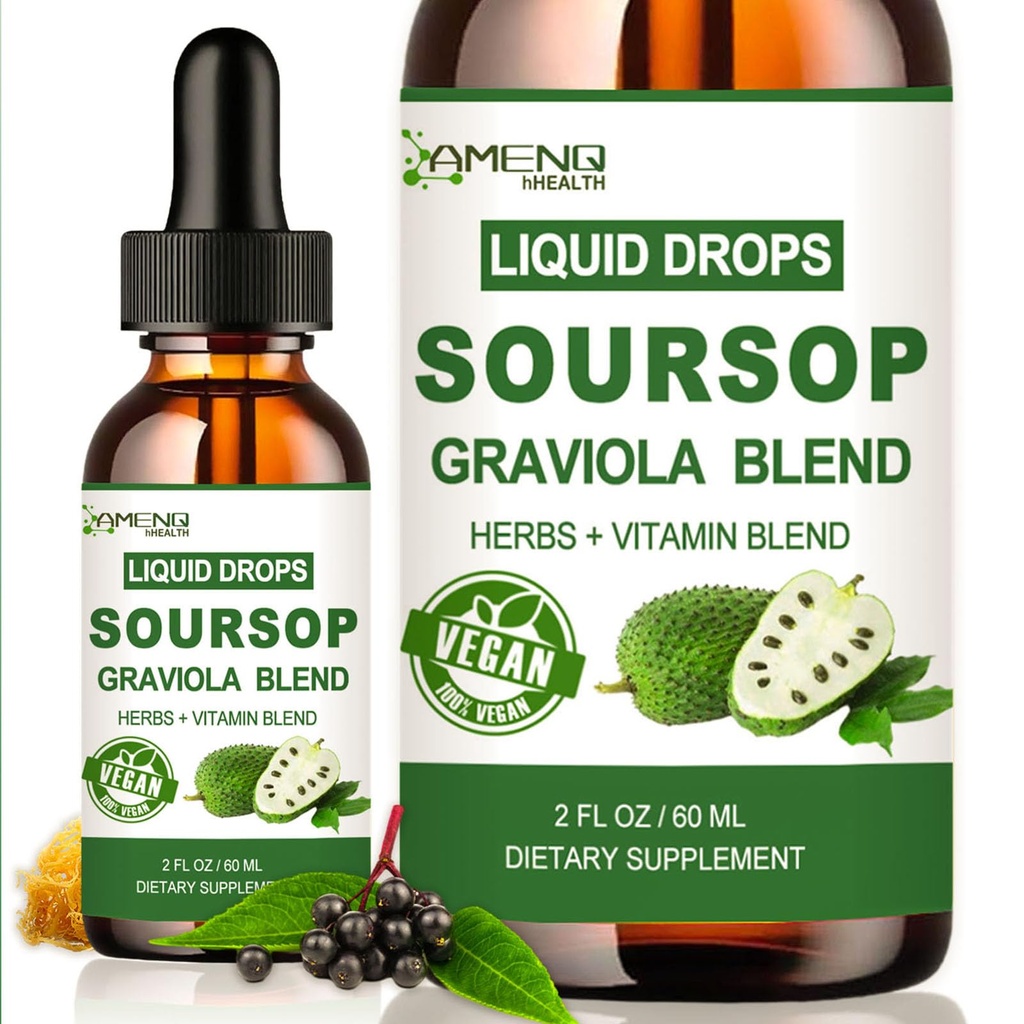 Soursop Graviola Liquid Drops, Organic Soursop Leave Extract w/Sea Moss, Elderberry Vitamin C y Zinc, 16-in-1 Soursop Bitters Liquid for Cell Support, Antioxidant and Immune Support 2 Fl/Oz