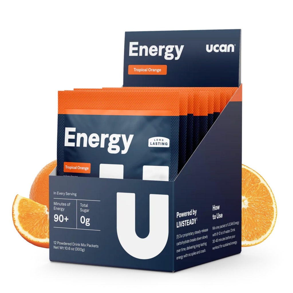 UCAN Energy Powder, Tropical Orange, Keto, Sugar-Free Pre &amp; Post Workout for Men &amp; Women, Non-GMO, Vegan, Gluten-Free, Great for Runners, Gym-Goers and High Performance Athletes (12 Servings, 25g)