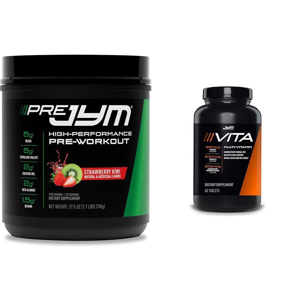 JYM Supplement Science PRE JYM 30 Servings - Fresa Kiwi " Tamin " Mineral Support, Vitamina A, C, B6, B12, E, K, Boron, Biotin, Potasio 60 Tablets