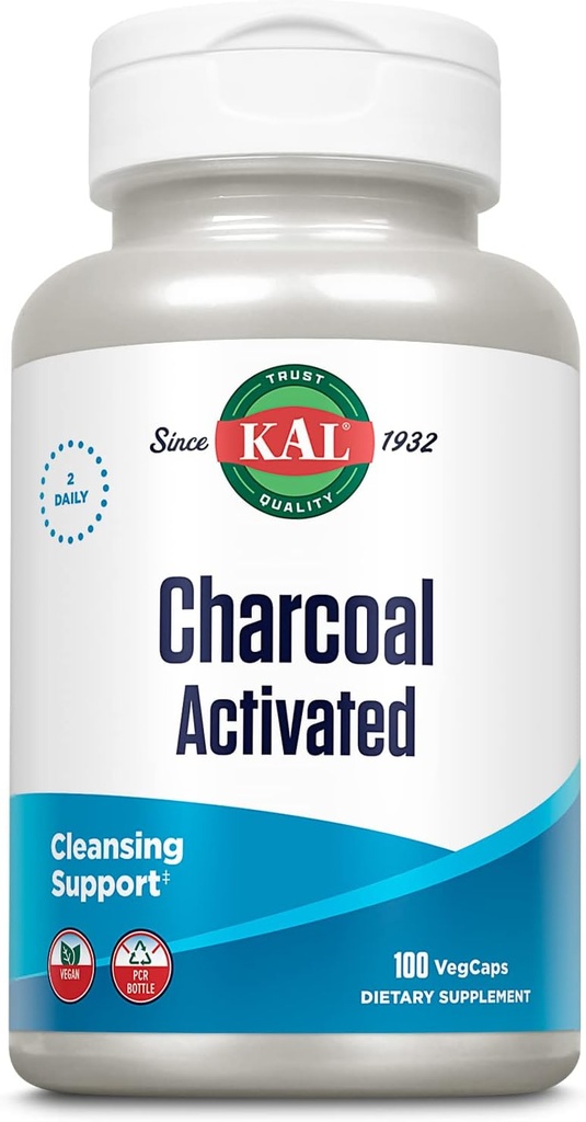 KAL Charcoal, Activeted Coconut Shell 280mg tención 100ct