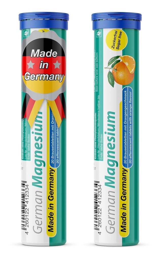 Suplemento de óxido de magnesio alemán ← Tablas efervescentes ← Orange Flavor – 200 mg Magnesium per Serving ← Sugar Free, Vegan – TácD Pharma – Made in Germany