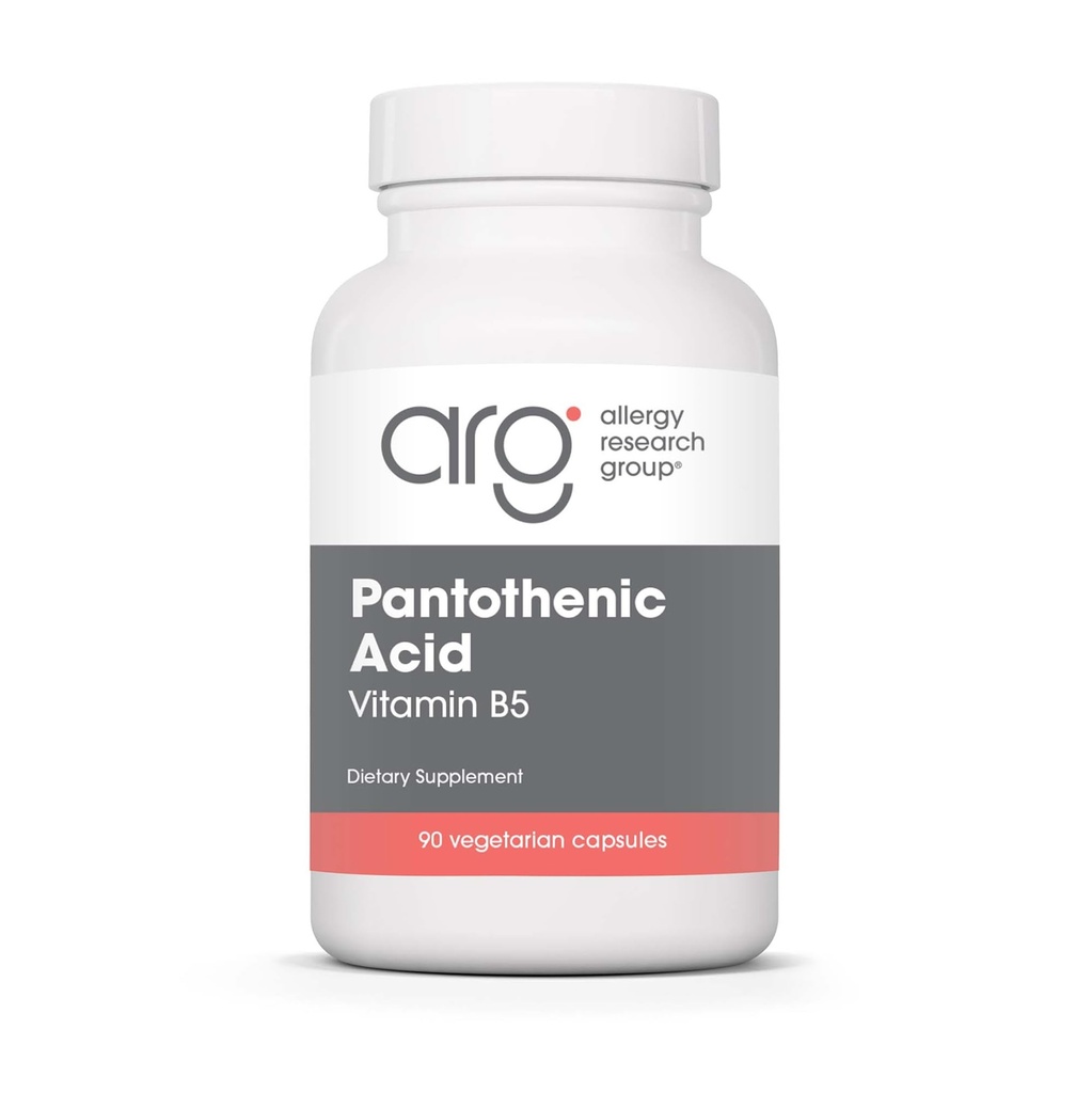 Allergy Research Group Pantothenic Acid - Vitamina B5 para Hombres &amp; Mujeres, Calcio, 500 mg Suplemento, Puro, Orgánico, Vegetariano Capsules - 90 Cuenta