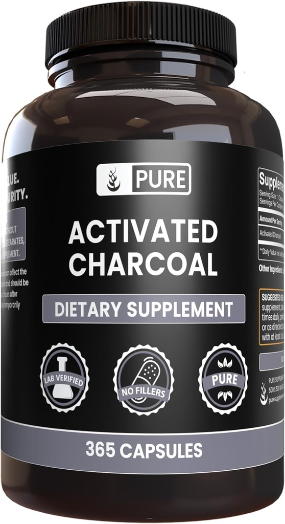 Ingredientes originales puros Charcoal activado, sin magnesio o rifles de arroz, siempre puro, laboratorio verificado (365 conde)