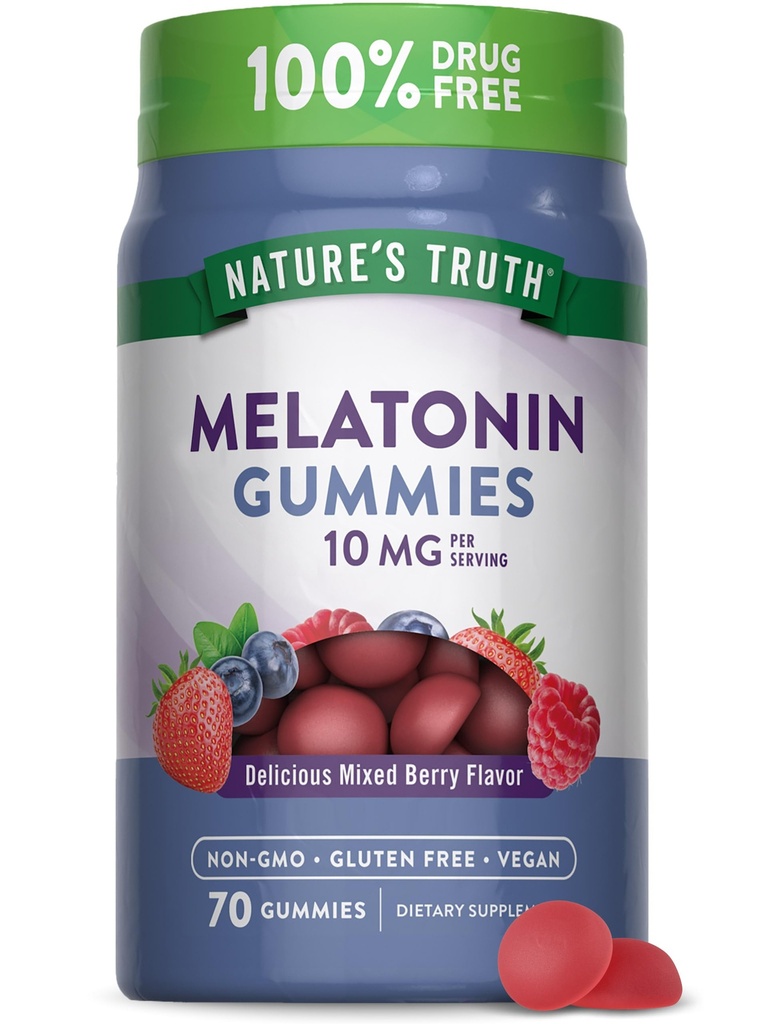 La verdad de la naturaleza Melatonin 10mg Gummies ← 70 Cuenta ← Berry Flavor tó Vegan, Non-GMO, y Gluten Free Supplement