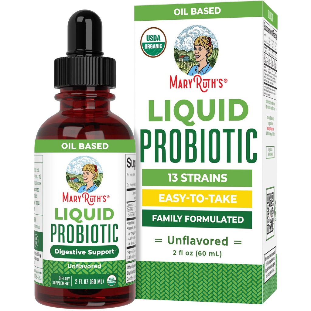 MaryRuth Orgánicas USDA Orgánica Liquid Probiótico Silencio Salud Digestiva Silencio Probióticos para Mujeres, Hombres, Niños Silencio Acidophilus Probiótico Silencio Vegan Silencio Viajes Amistosos 20 Servimientos