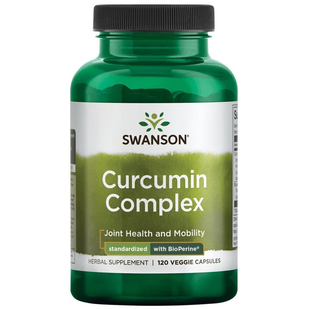 Complejo de Curcumina de Swanson - Suplemento Herbal Apoyo a la Salud Conjunta, Movilidad y Función Física - Estándarizado con BioPerina para la Absorción Máxima - (120 cápsulas de verduras)