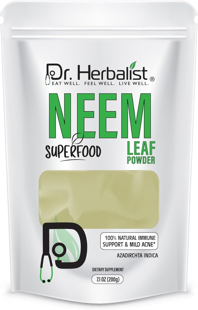 Dr. Herbalist Neem Leaf Powder 200g - Azadirachta Indica para la piel, el pelo &amp; Wellness general - 100% natural, vegano y sin crueldad