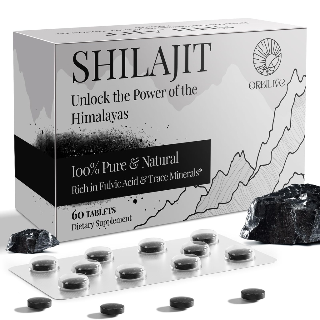 30,000 MG Shilajit Tablets, 100% Shilajit Pure, Himalayan Organic, Shilajit for Hombres and Women Rich in Fulvic Acid &amp; 85+ Trace Minerals, Shilajit Supplement for Energy & Immune System, 60 Count