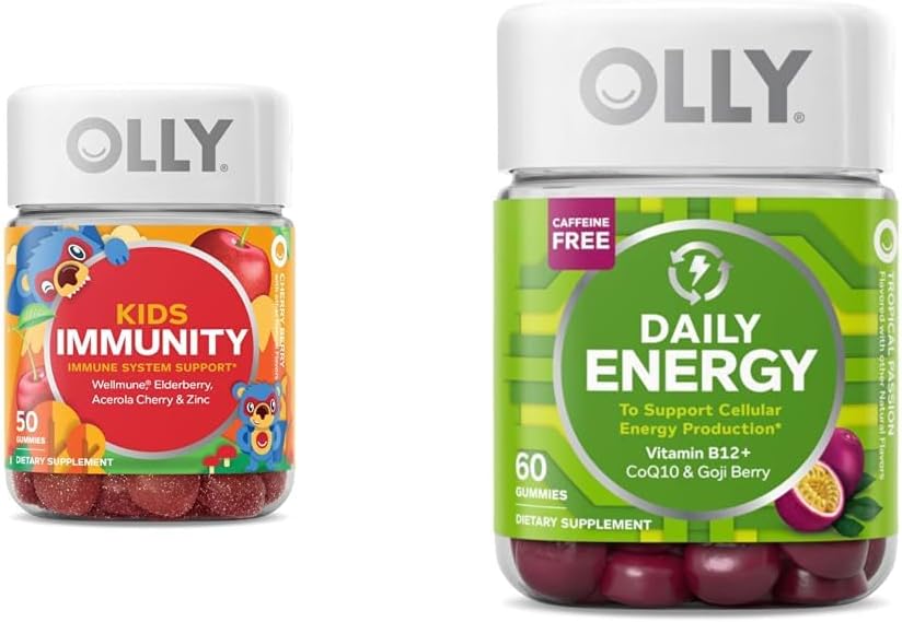 OLLY Kids Immunity Gummy, Immune Support, 50 Conde Daily Energy Gummy, Vitamina B12, CoQ10, 60 Conde