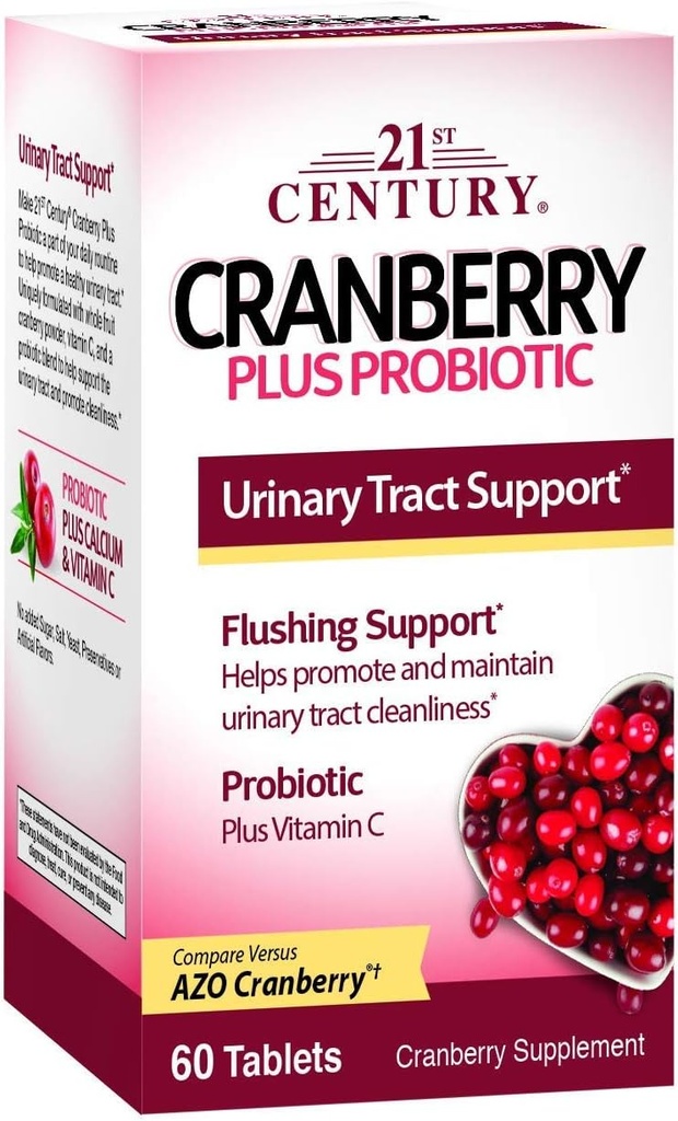 21st Century Cranberry plus Probiótico - 60 Tabletas, Pack de 3