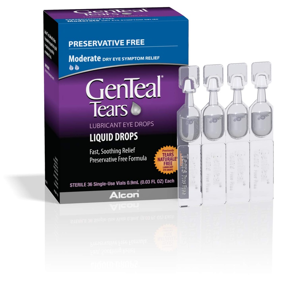 Lágrimas GenTeal Gotas Lubricantes, gotas líquidas moderadas, Viales de uso único,1 paquete de 36 ct , 0.03 Fl Oz
