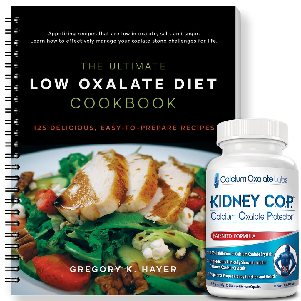 KIDNEY C.O.P. Calcium Oxalate Protector 120 Capsules, Patented Kidney Support for Calcium Oxalate Crystals, Stop Recurrence (Starter Pack - (120 Caps) y 1 Ultimate Low Oxalate Diet Cookbook)