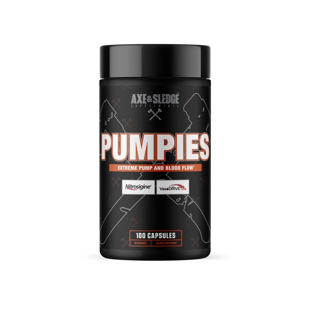 Axe &amp; Sledge Supplements PUMPIES Nitric Oxide Booster con VasoDrive-AP y Nitrosigine, Aumentar las bombas, el rendimiento y la recuperación, 20 Servimientos, 100 cápsulas
