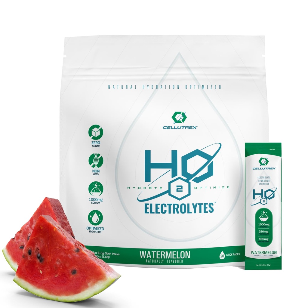 Celutrex® H2O Electrolytes – Electrolyte Powder Drink Mix, Zero Sugar, Natural Sal Hydration Packets for Recovery and Wellness, Watermelon, 20 Sticks