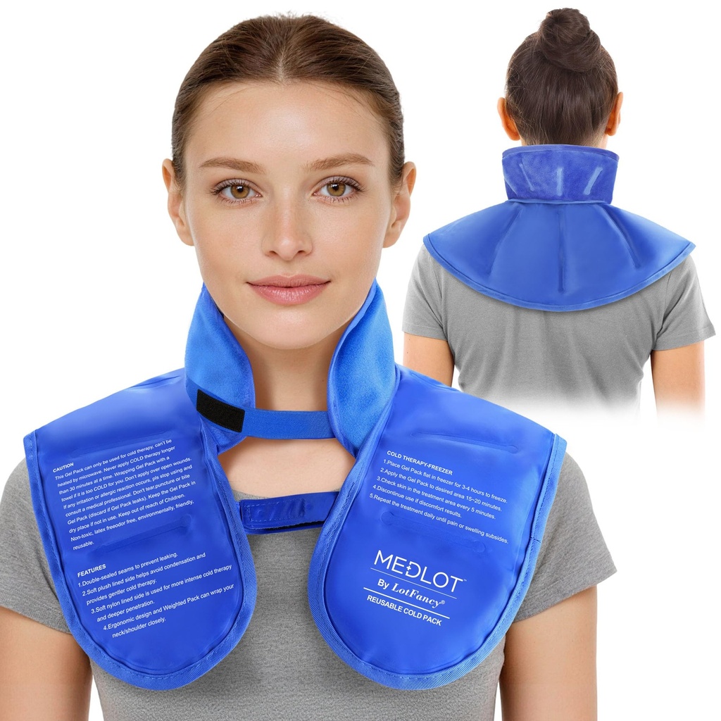 LotFancy Ice Pack for Neck Shoulder, Reusable Cold Neck Wrap for Pain Relief, Flexible Gel Pack with Adjustable Straps, Cold Compresss Therapy for Injuries, Swelling, Strains, Sprains