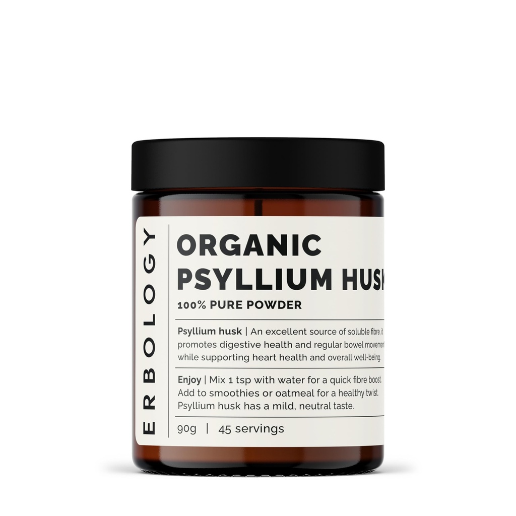 Erbology Organic Psyllium Husk Powder 3.2 oz - 45 Servings - Promotes Digestive Health and Regular Bowel Movements - Constantably Sourced Straight from Farm in India - Small Batch - Vegan - GMO-Free