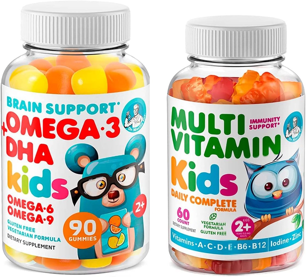 DR. MORITZ Niños Omega 3 Gummies (90 Conde) y Niños Multivitamina Gummies Bundle (60 Conde,) - para el Apoyo Inmunitario Infantil y Salud General