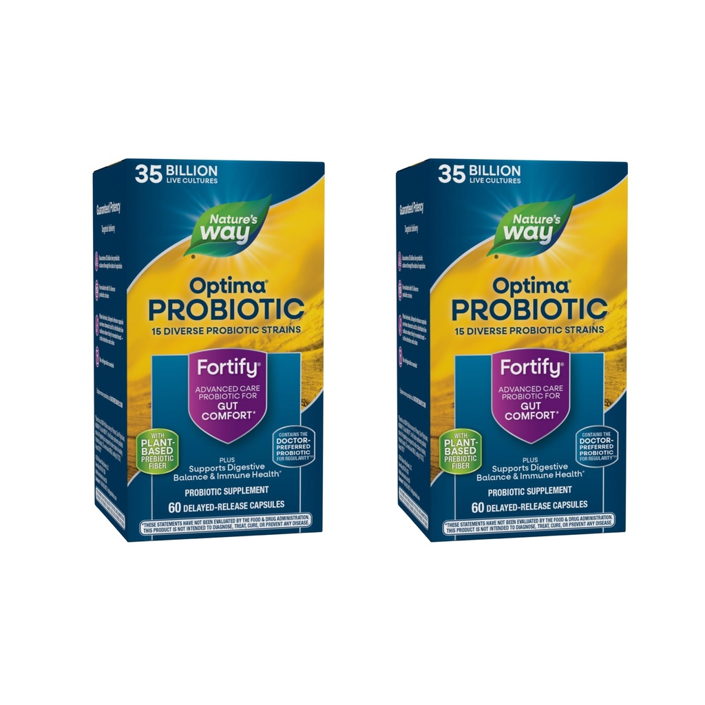 Camino de la Naturaleza Fortalecer Optima Probiótico para Adultos, 35 Culturas de billón, 15 Strains, Apoya Equilibrio Digestivo y Salud Inmunitaria*, No Se requiere Refrigeración, 60 cápsulas (Paquete Mayo Vary) - 2 Pack