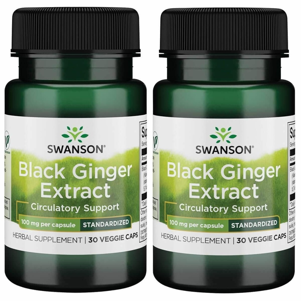 Extracto de jengibre negro Swanson - promueve la circulación sanguínea saludable y el Vigor físico - May Aid Heart Health, Muscle Tissue, y el bienestar mental - (30 cápsulas vegetales, 100 mg cada uno) (2 Pack)