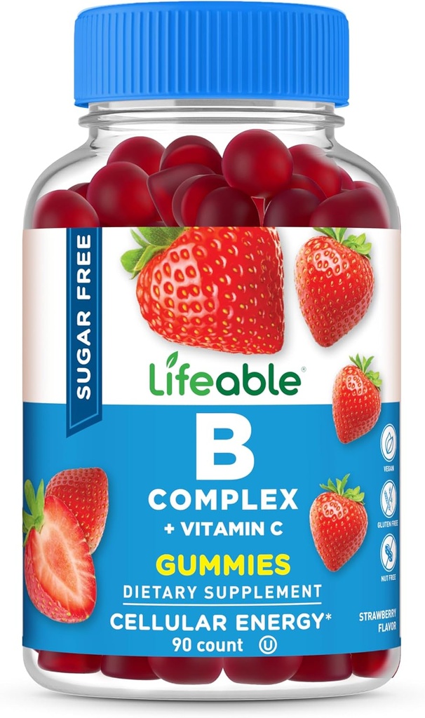 Lifeable Sugar Free Vitamin B Complex Gummies ← B-Complex with Vitamin C TEN Great Tasting VIT B Complex Vitamins TEN Energy and Nerve Support TEN B Vitamins Complex for Women, Hombres, Adults TEN 90 Gummies