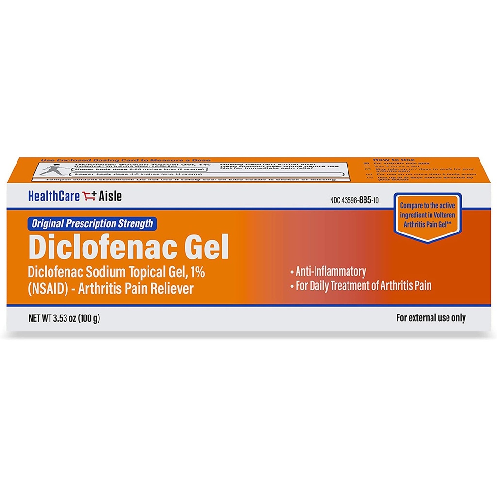 HealthCareAisle Diclofenac Gel, 1%, Arthritis Pain Relief - 100 g tubo - Original Prescription Strength (NSAID)
