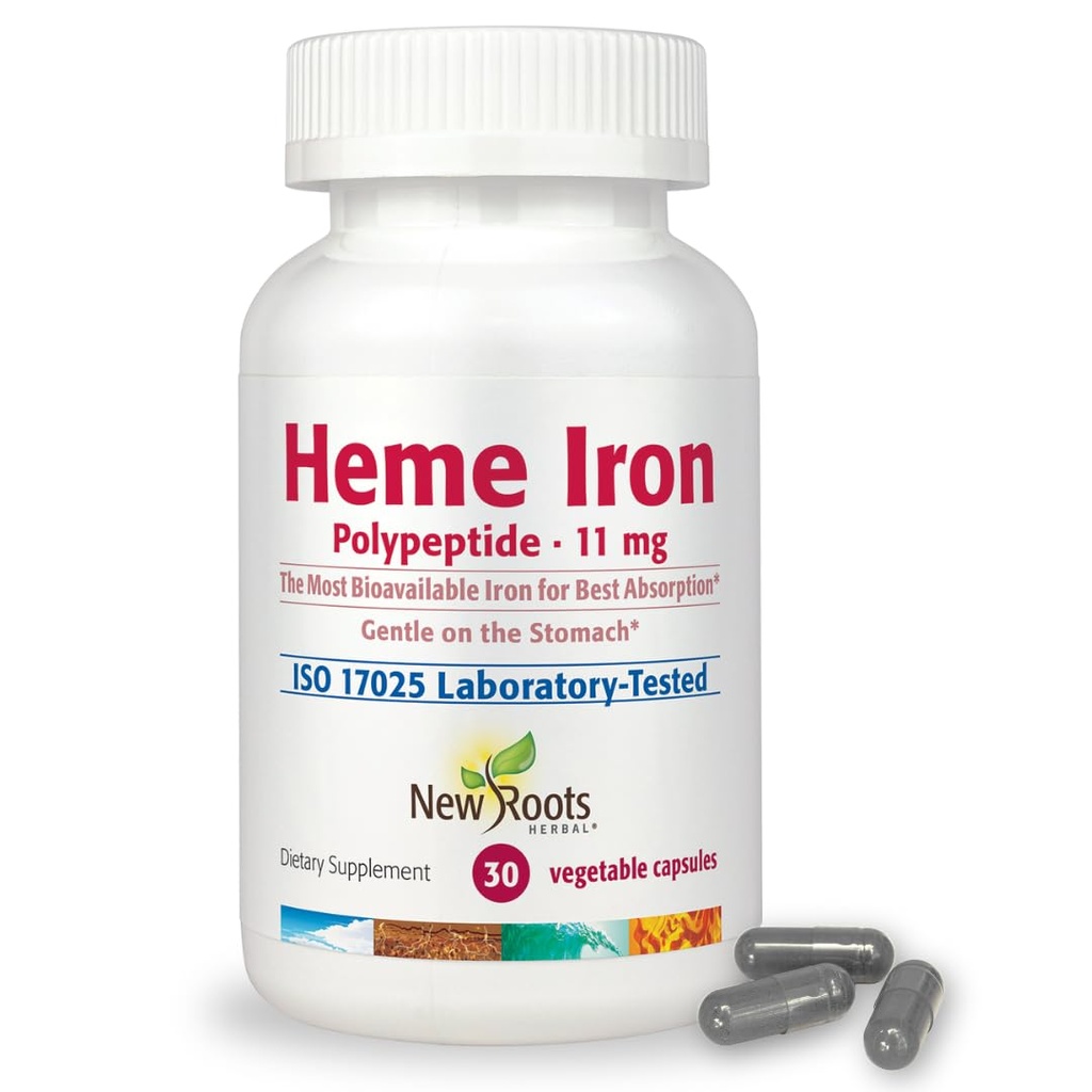 NOTICIAS ROOTS HERBAL Heme Iron Suplemento con vitamina C & B12 para la mejor absorción Silencio Iron Deficiency Apoyo Silencioso Hemoglobin Suplementos Diseñados por los médicos naturopáticos Silencio bajo-FODMAP (30 cápsulas)