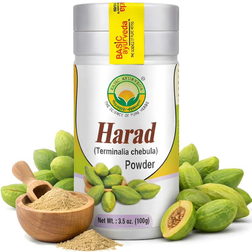 BASIC AYURVEDA Haritaki Powder Silencio 3.53 Oz (100g) Silencio Orgánica Harad Polvo para la Digestión Saludable  Natural Terminalia Chebula