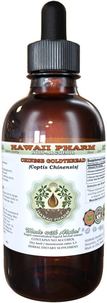 Chino Goldthread Extract líquido libre de alcohol, Goldthread chino (Coptis Chinensis) Dried Root Glycerite Hawaii Pharm Natural Herbal Suplemento 2oz