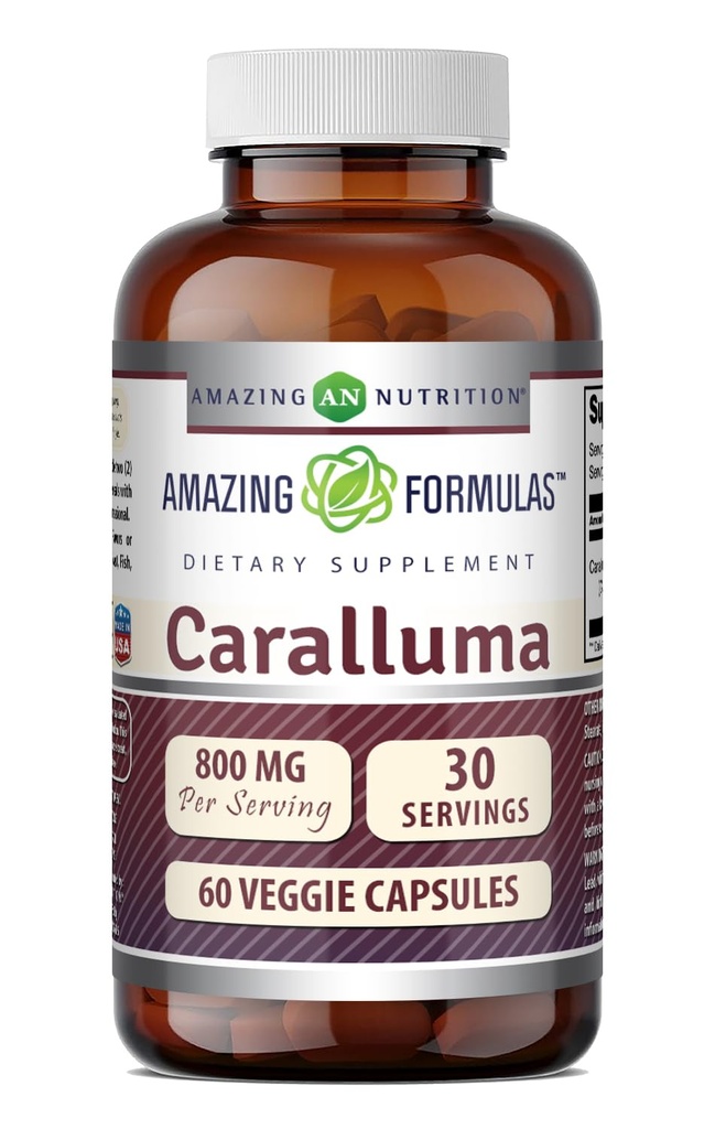 Amazing Fórmulas Caralluma Suplemento  800 Mg Por Serving ← 60 Veggie Capsules ← No Gluten-Free TEN Made in USA