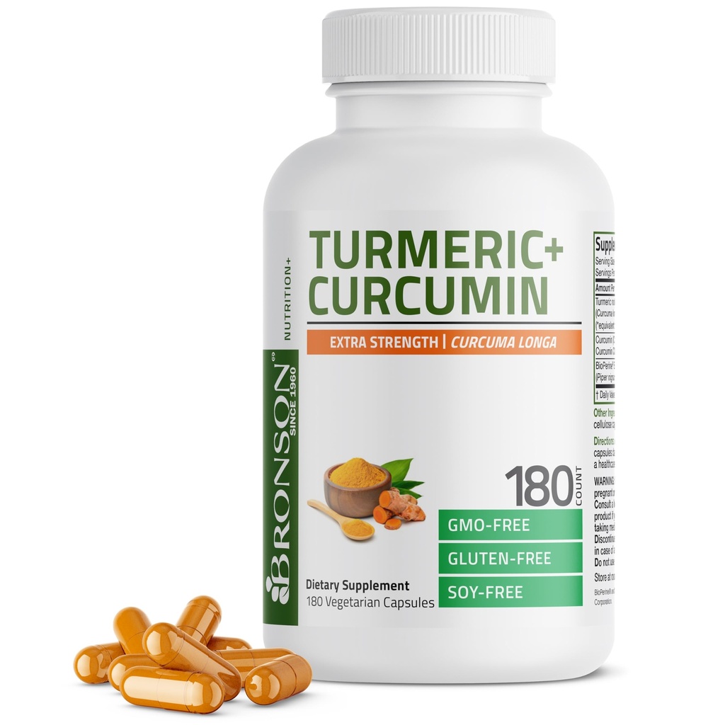 Bronson Turmeric Curcumin Extra Strength - Antioxidant, Joint " Digestion Support with BioPerine, Non-GMO, 180 Vegetarian Capsules