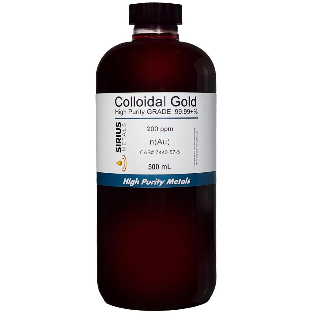 True Colloidal Gold – 200 ppm - 99.99+% Purity - 500 mL (16.9 Fl Oz) en Clear BPA-Free Plastic Bottle - Made in USA