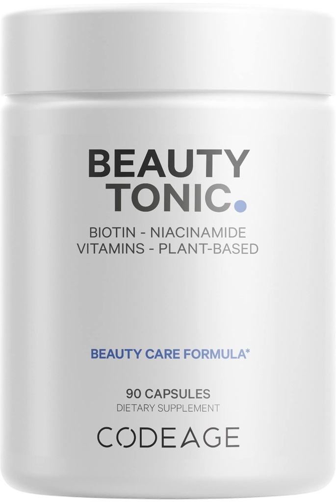 Codeage Biotin Supplement with Vitamin C, Vitamina E, Vitamina B6, Niacin, Folate, Organic Food Blend, Phytoceramides, Astaxanthin, Selenium - Beauty Tonic - Hair, Skin y Nail Support - Vegan, 90 Ct