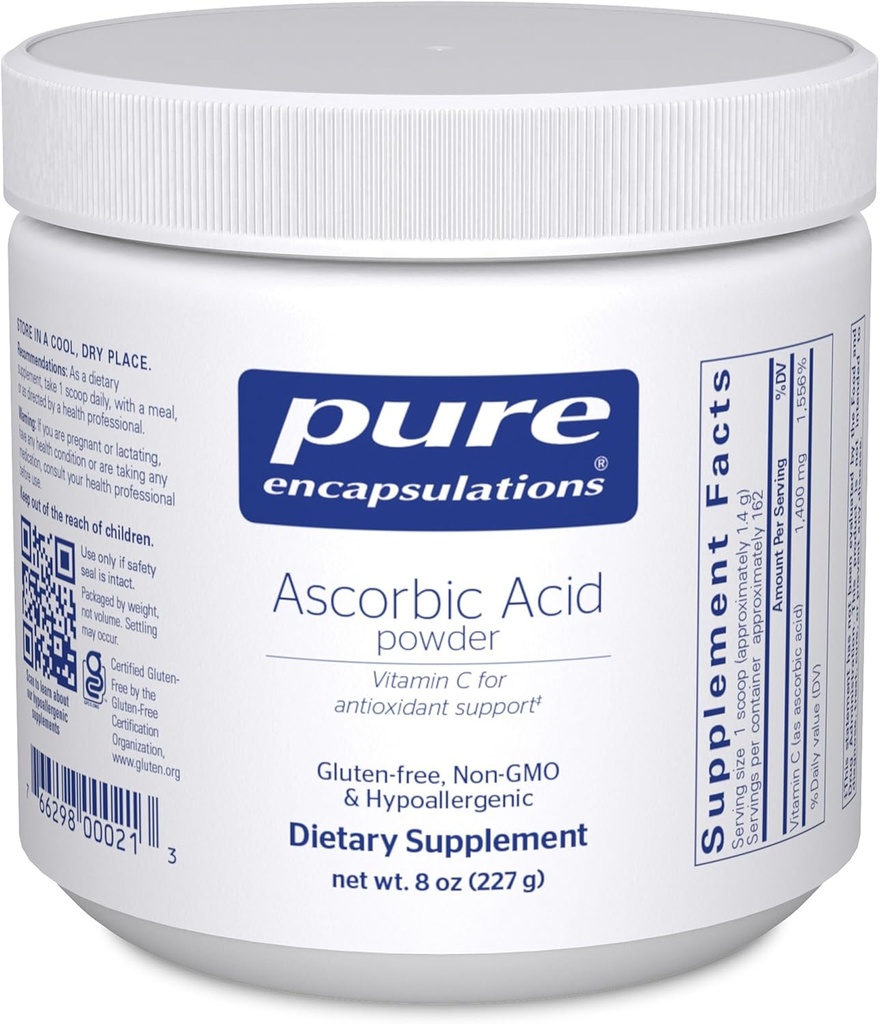 Encapsulaciones puras Ascorbic Acid Powder ← Hypoallergenic Suplemento de vitamina C para el apoyo a los antioxidantes*