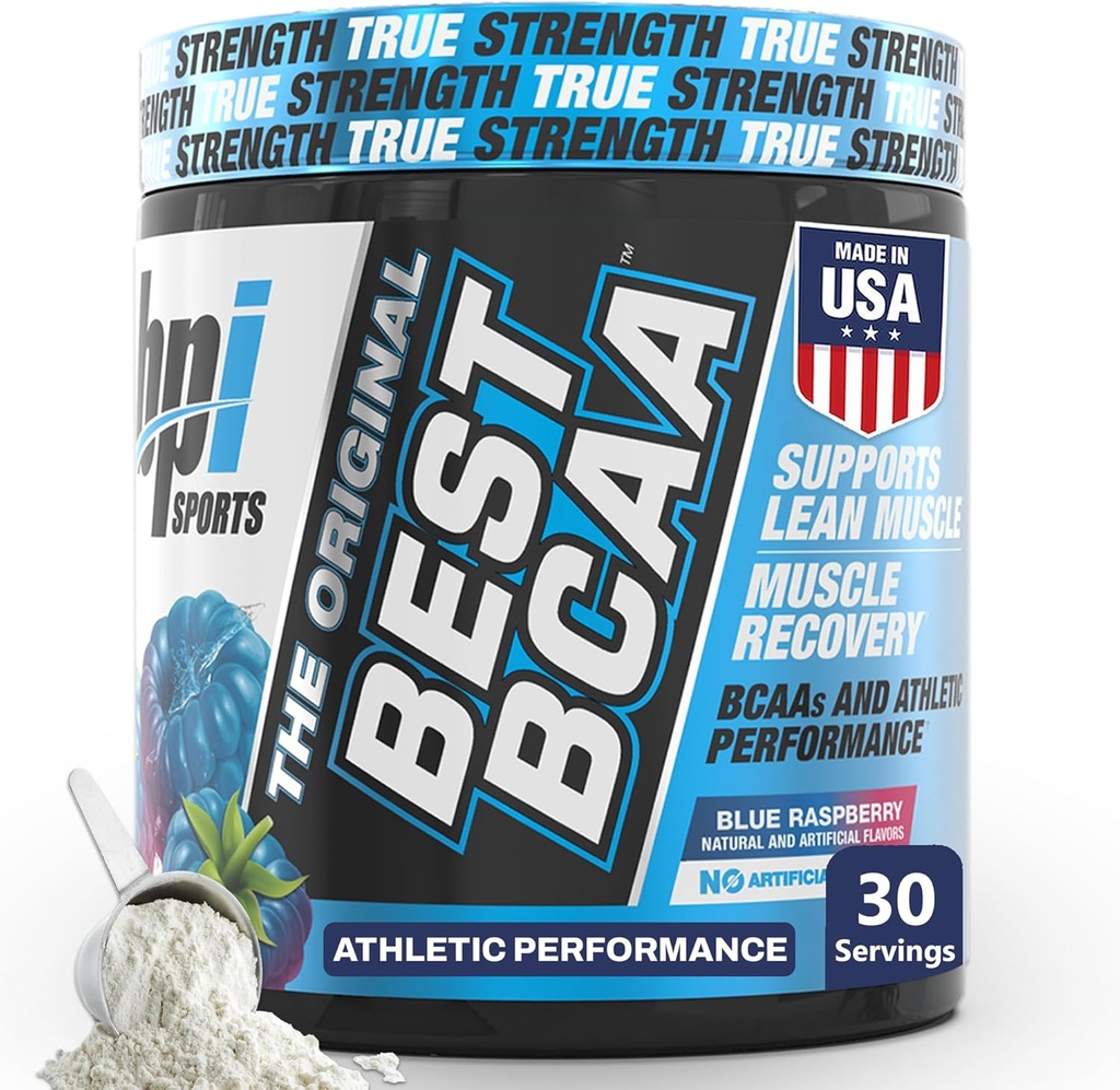 BPI Sports Best BCAA Powder - Muscle Recovery Support - Branched Chain Amino Acids ¦ Building Blocks of Protein and Muscle - Post Workout Recovery – Hydration - Blue Raspberry, 30 Servings